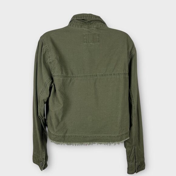 Aeropostale Khaki Green Cropped Raw Hem Button Down Jacket Medium Utility - Picture 2 of 7